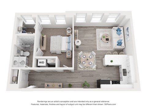 Floor plan for 1 bed, 1 bath, 746 sqft